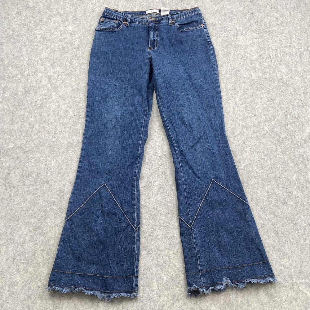 Soft Surroundings Flare Jeans Womens PM Petite (28x29) Blue Fringe Hem Stretch